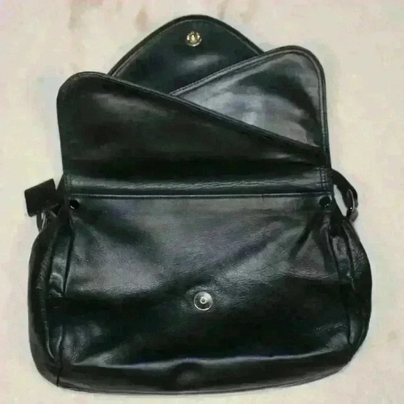 GIANI BERNINI Black Leather Crossbody Medium Purse Triple Compartment Envelope - Picture 2 of 14